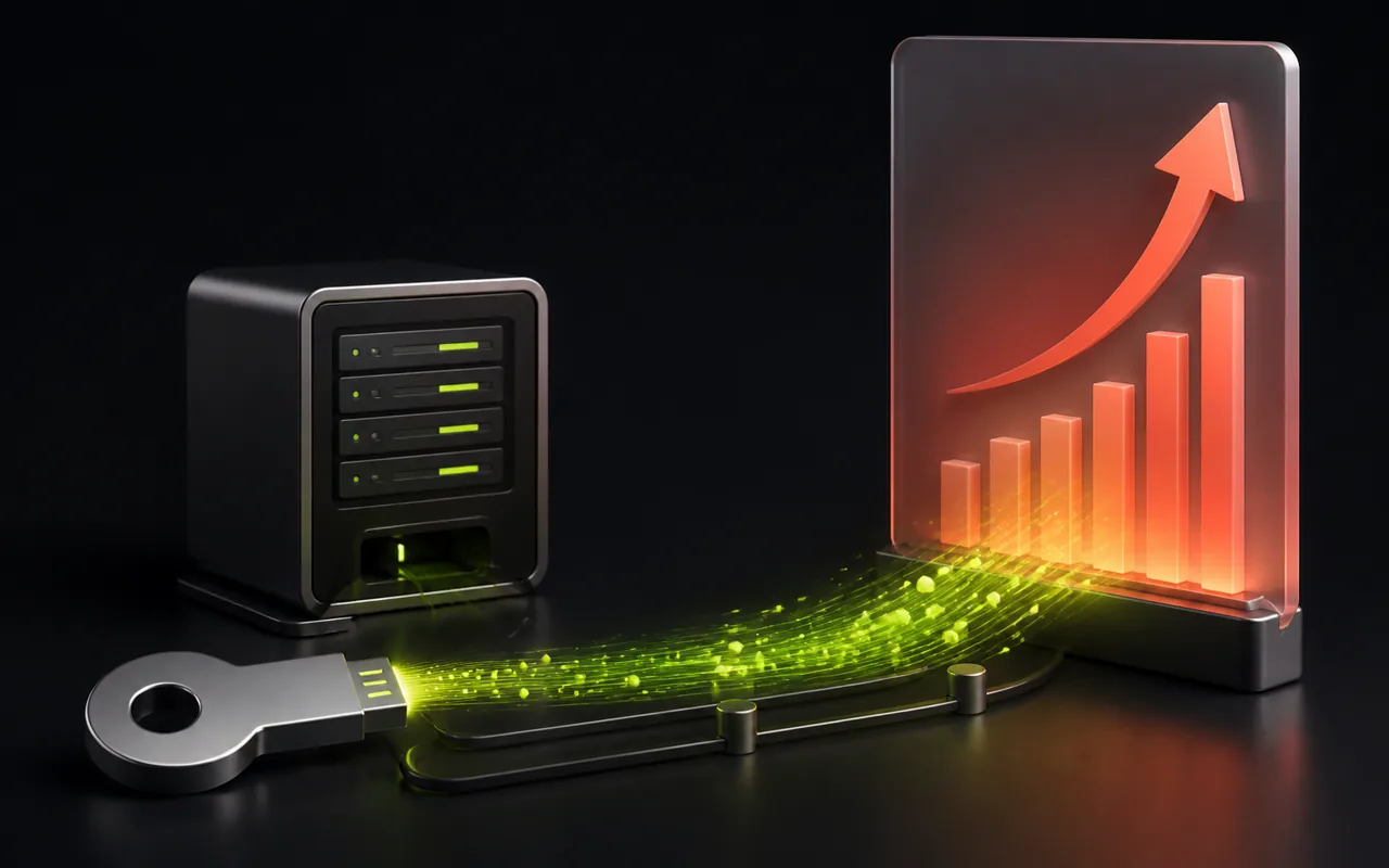 An exposed key sending requests from a server toward a rising bill