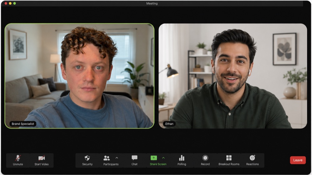 A one-to-one video call between two people, each on camera in their own panel.